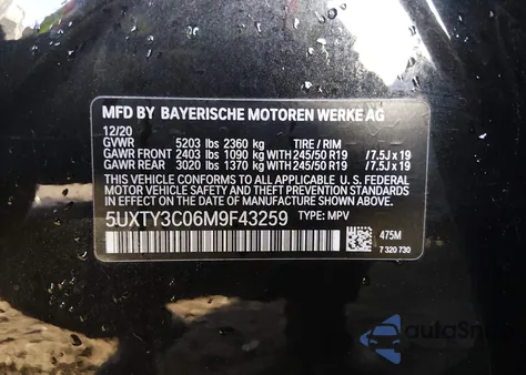 2021 BMW X3 Sdrive30I z USA, uszkodzony, nr VIN 5UXTY3C06M9F43259